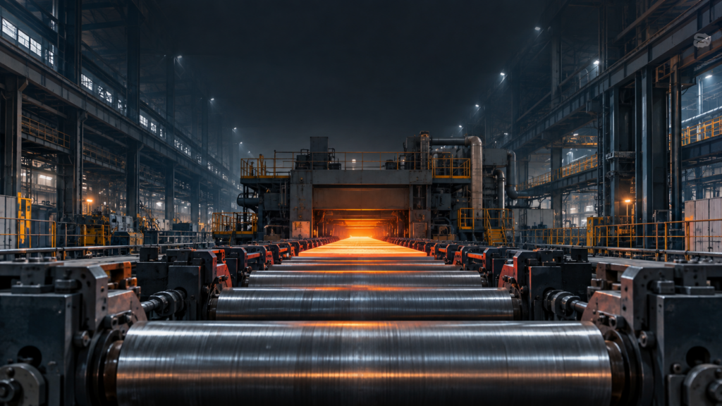 Illustrative image of a modern steel rolling line